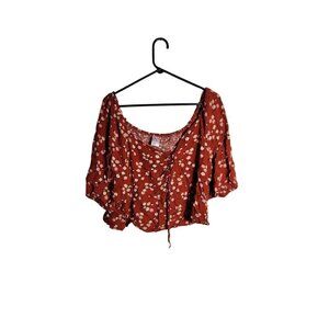 No Boundaries XXXL Floral Puff Sleeve Red Blouse Womens Top